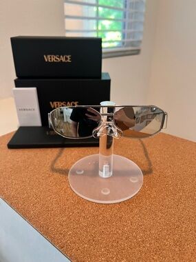 Versace Silver Mirrored Shield Sunglasses